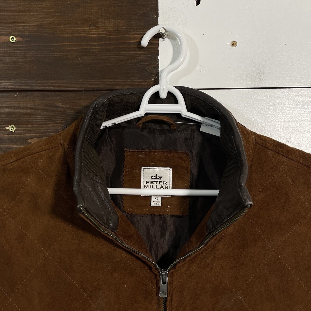 Peter Millar Suede Quilted Leather Jacket Men's XL Brown - Picture 4 of 10